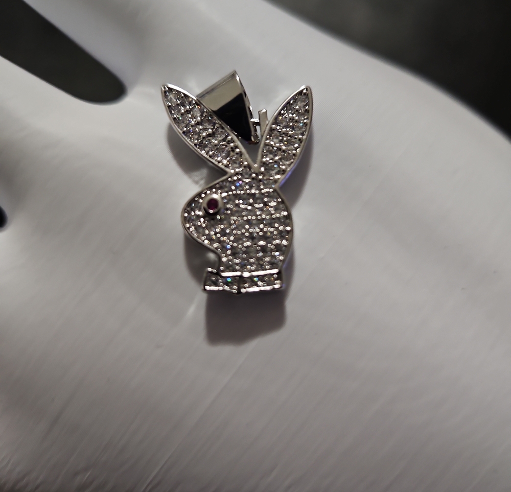 PLAYBOY Silver Crystal Bunny Pendant with Red Eye